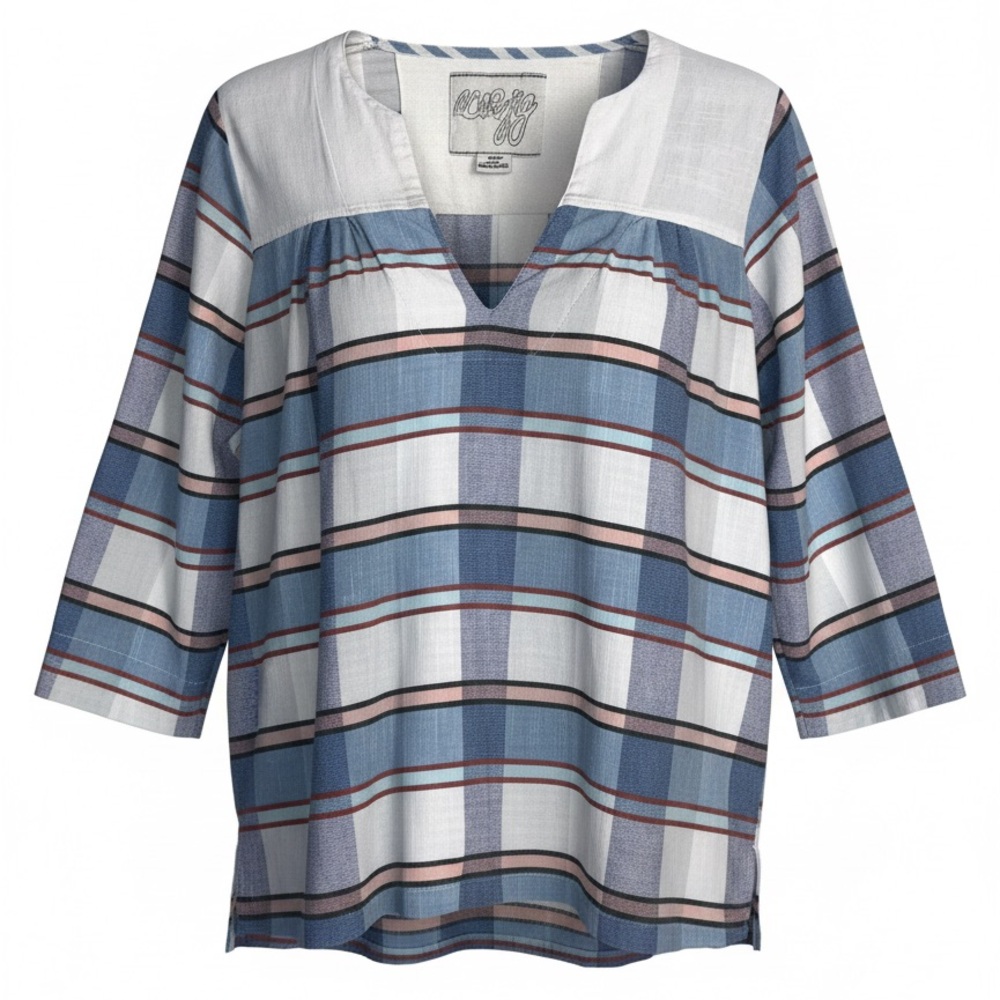 Ace & Jig Cotton Plaid Split Neck Top XS